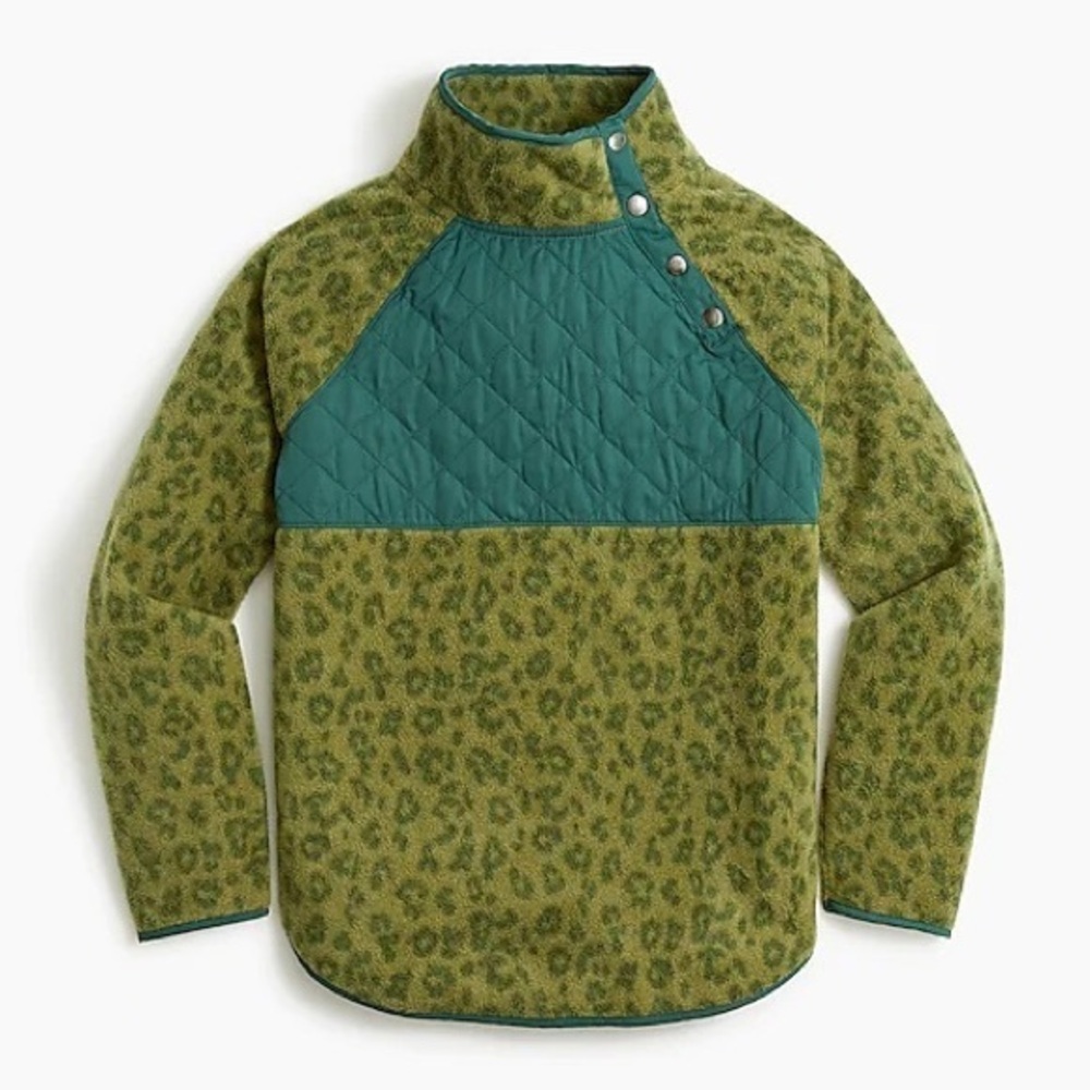 J. Crew Medium Pullover Green Leopard Cheetah Pri… - image 2